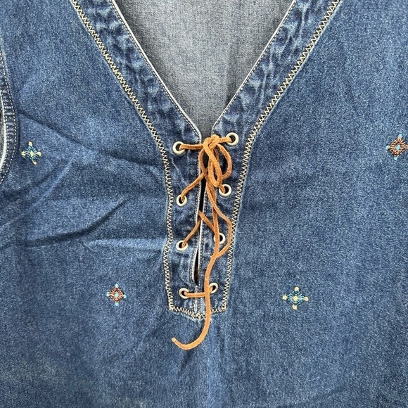 JLNY VINTAGE plus size cotton denim embroidered western sleeveless dress. 2X - Picture 3 of 10